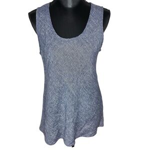 Flax Top Linen Sleeveless Tank Lagenlook Basic Shirt Heather Blue Size Small